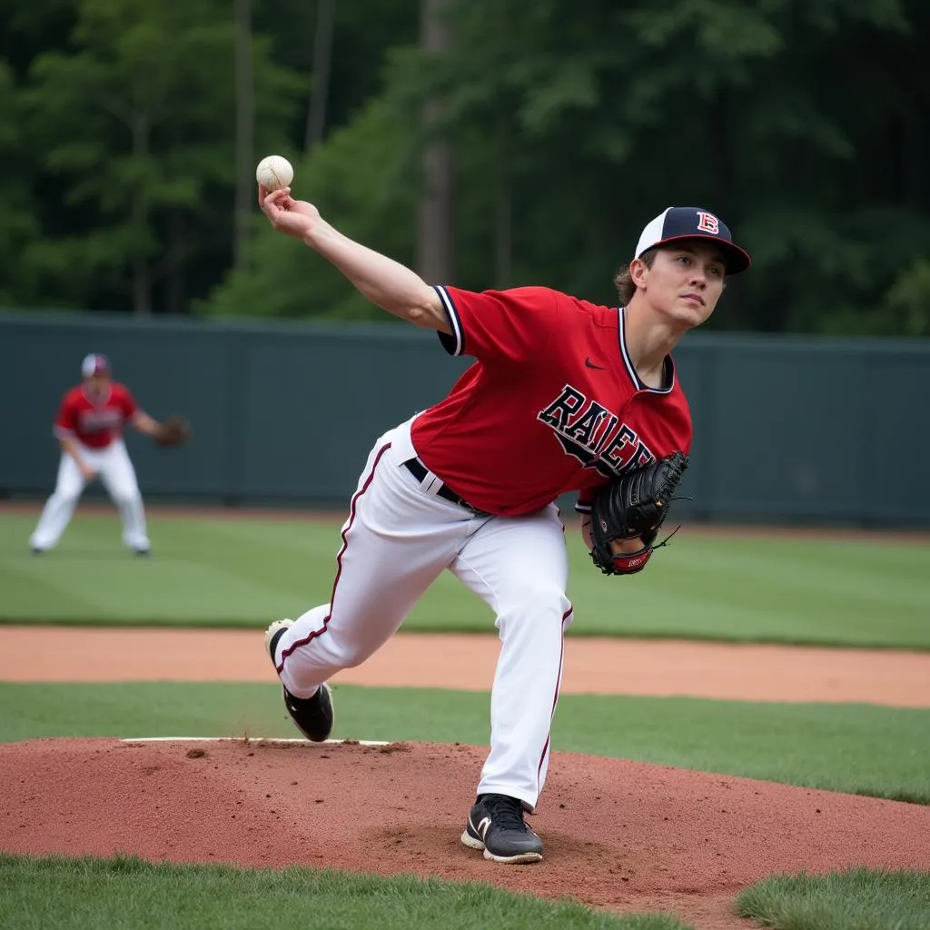 Ivy League baseball pitcher in action