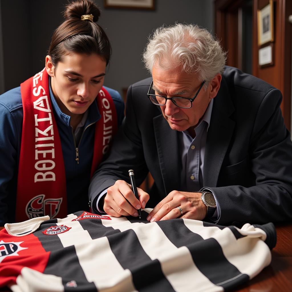 Jack Morris signing a Besiktas jersey for a fan