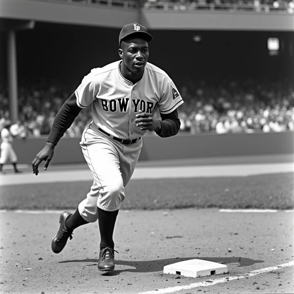 Jackie Robinson stealing a base