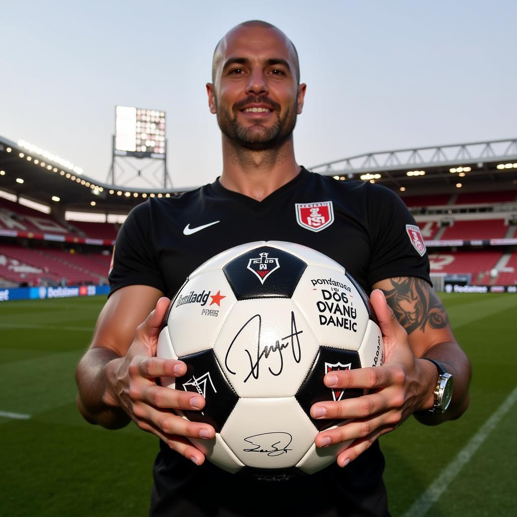 Jeff Garcia holding an autographed Beşiktaş football