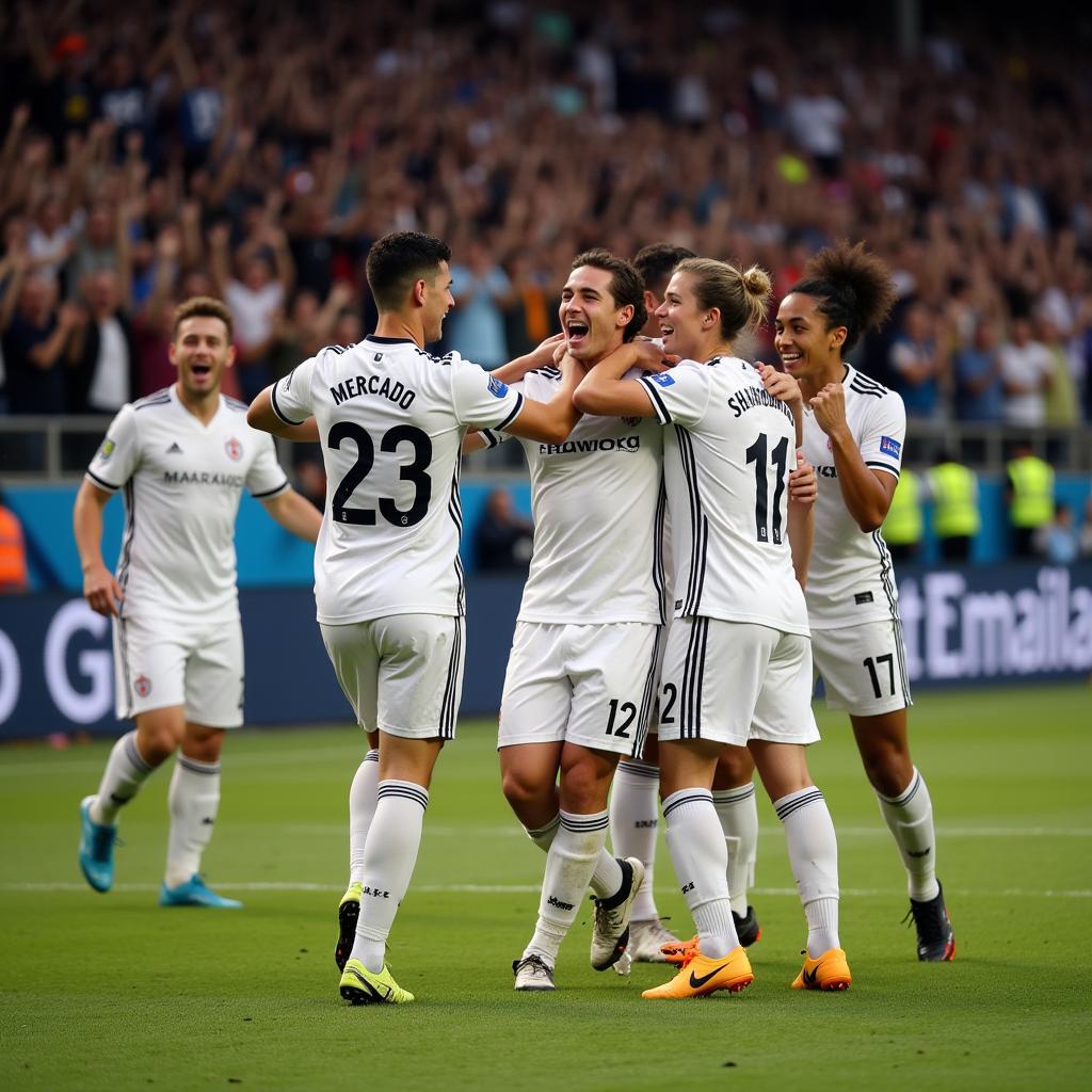 Jeff Mercado celebrates a goal with his teammates