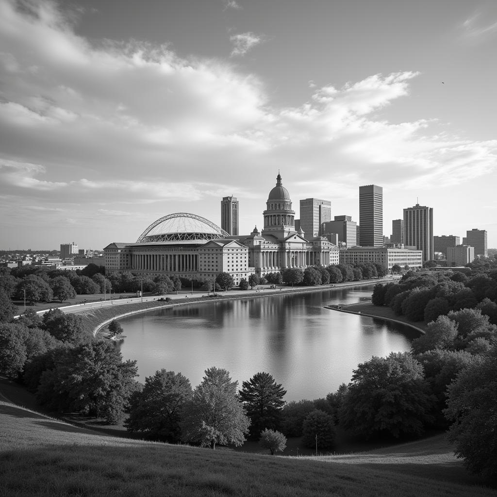 Jefferson City skyline in black and white