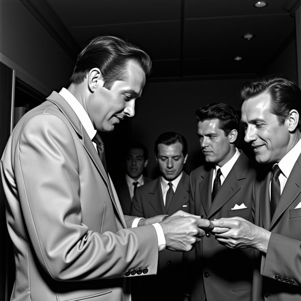 Jerry Lee Lewis signing autographs for a crowd of eager fans