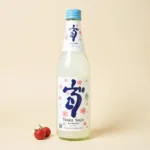 Close-up of a Jinro Yogurt Soju bottle