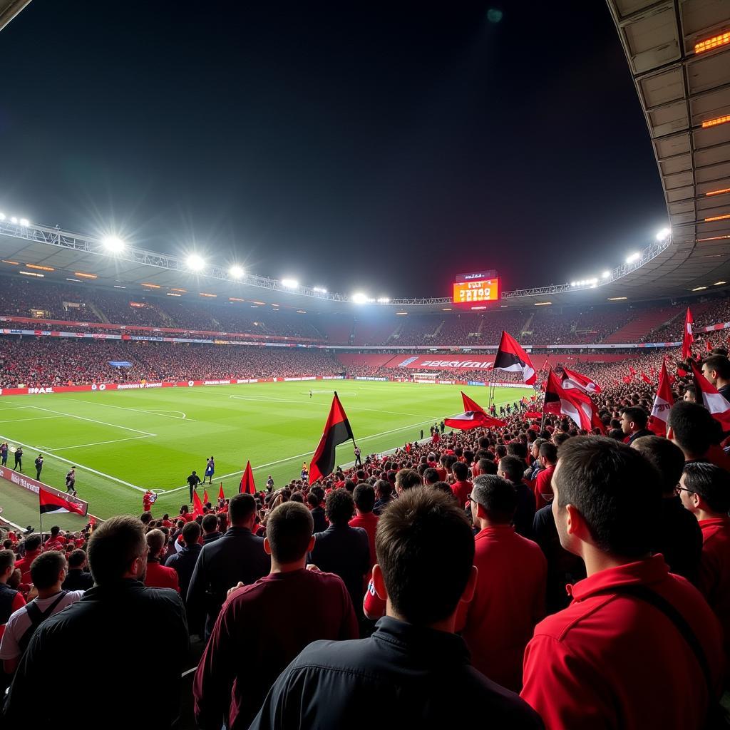 Besiktas fans passionately chanting and waving flags in the stadium