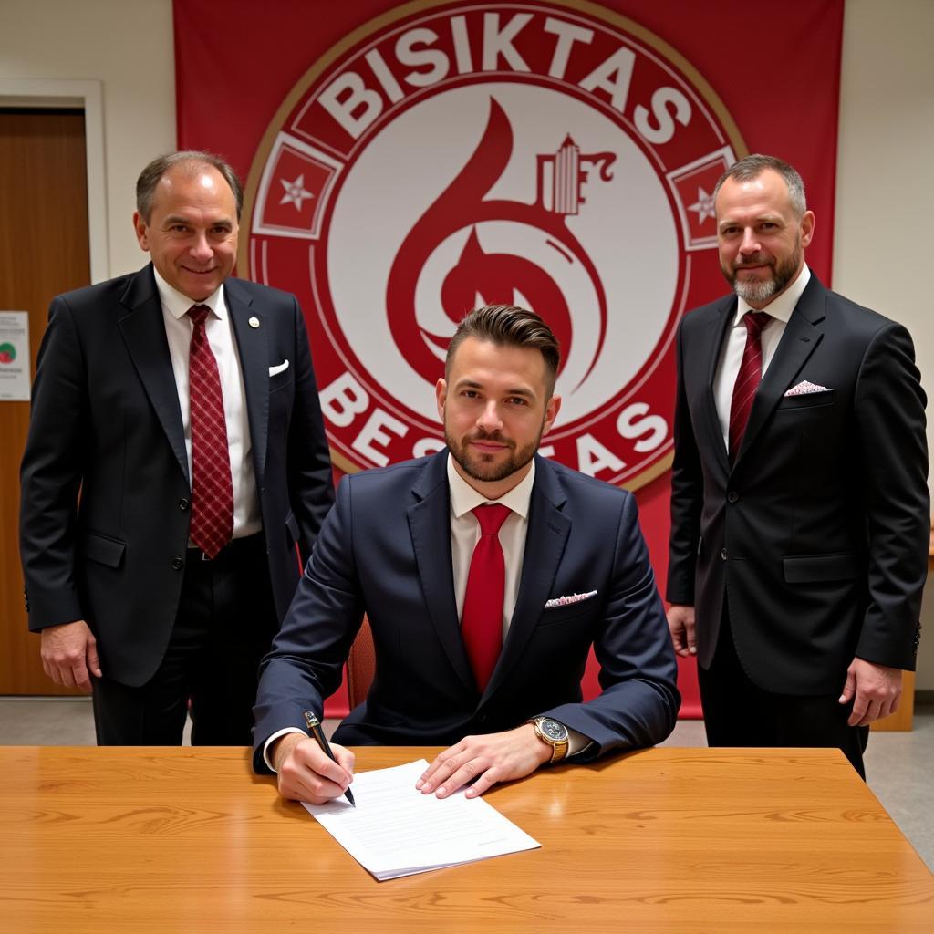 Joey Range putting pen to paper on his Beşiktaş contract.