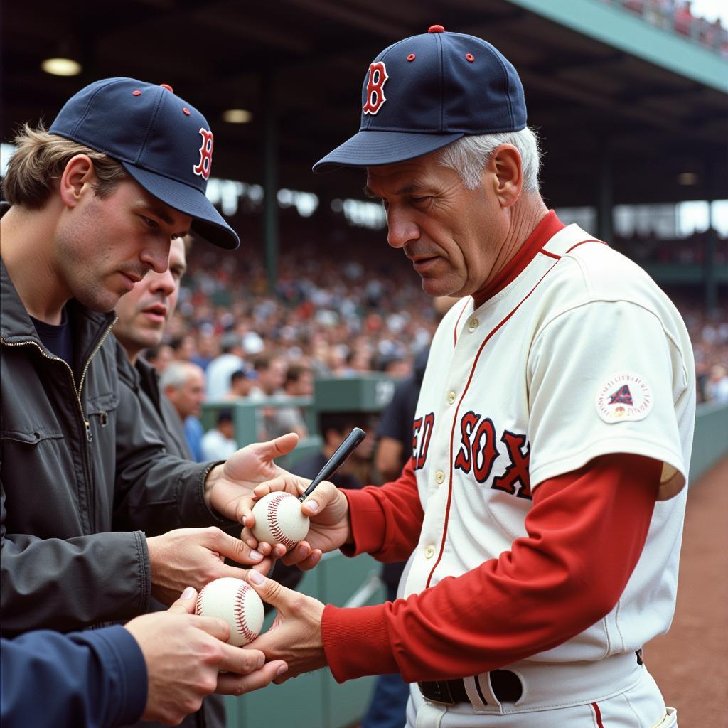 Johnny Pesky Signing Baseballs