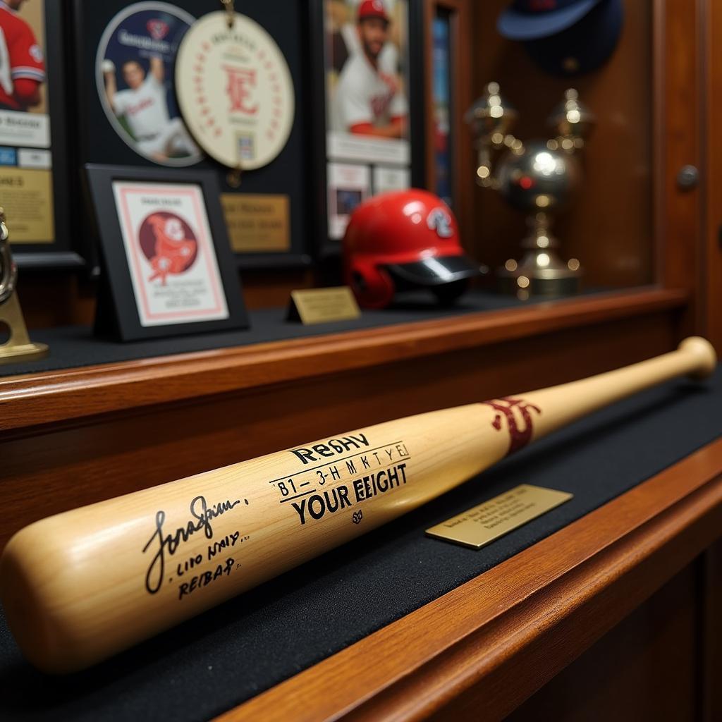 Jonathan India Autographed Baseball Bat Displayed in a Collection