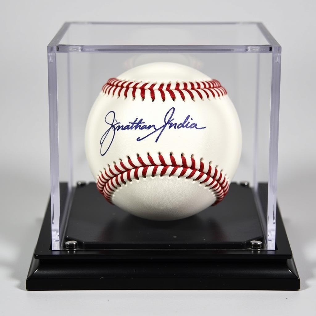 Jonathan India Autographed Baseball Displayed in a Protective UV-Resistant Case