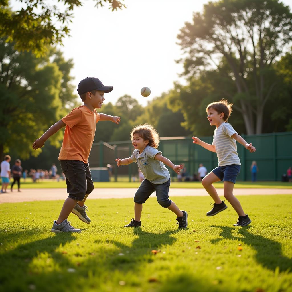 Children playing baseball on a sunny day at Joseph Medwick Park