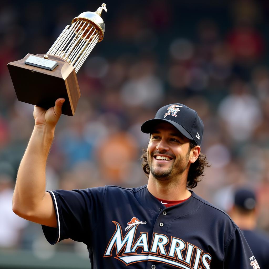 Josh Beckett celebrates after winning the World Series MVP