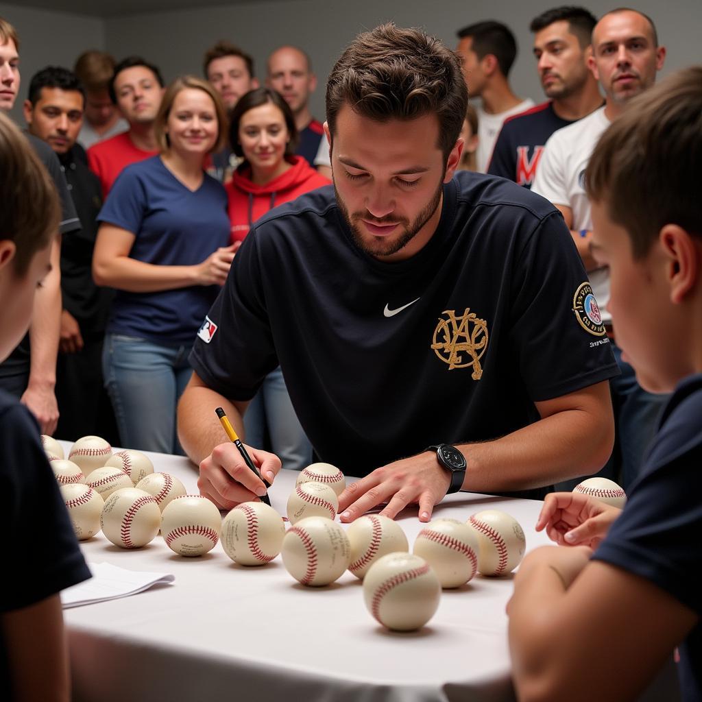 Josh Donaldson signing baseballs