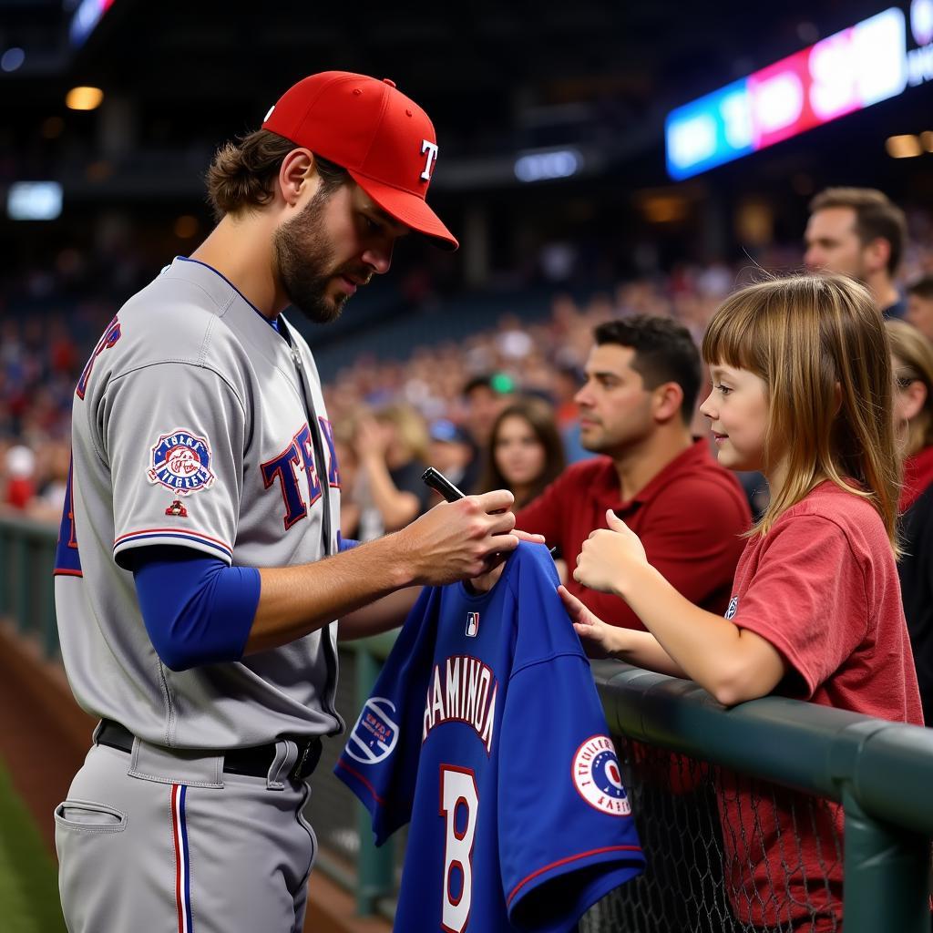 Josh Hamilton signing a Rangers jersey