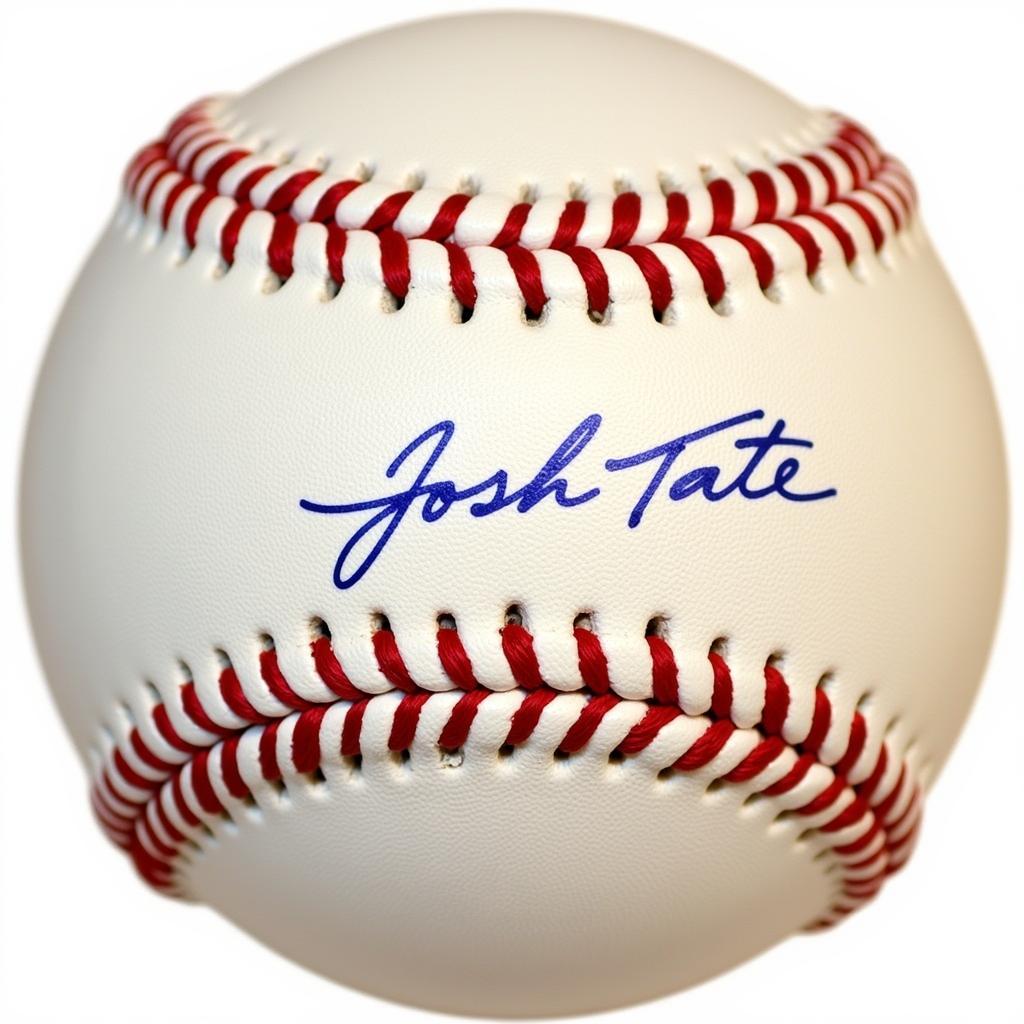 Josh Tate Autographed Baseball: A close-up of a baseball signed by Josh Tate.