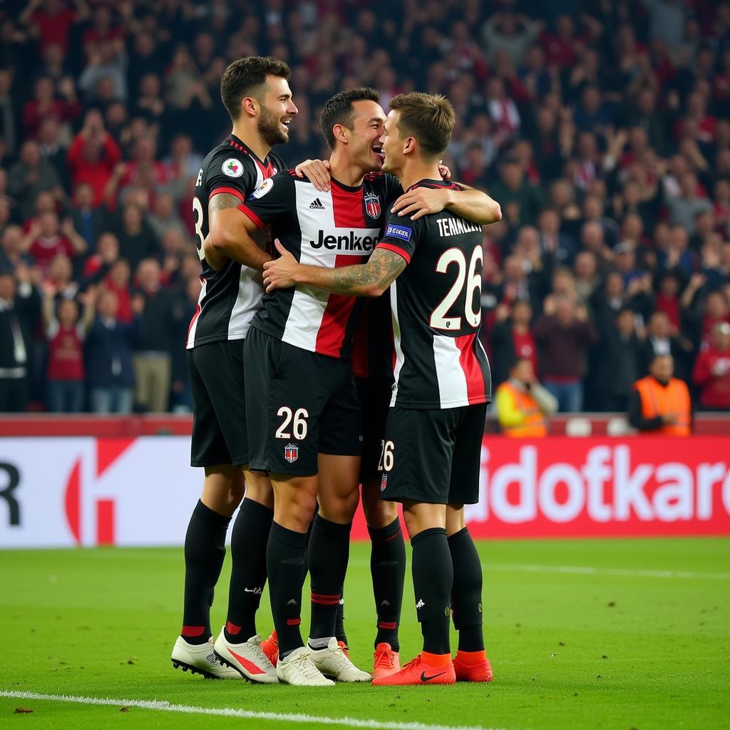 Julian Fernandez celebrating a goal with Besiktas teammates