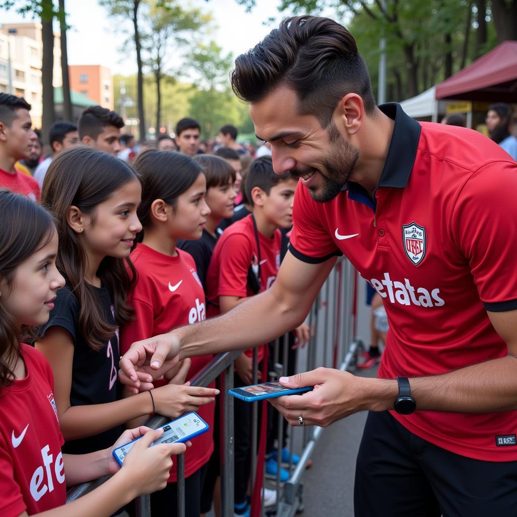 Julian Fernandez interacting with young fans at a Besiktas charity event.