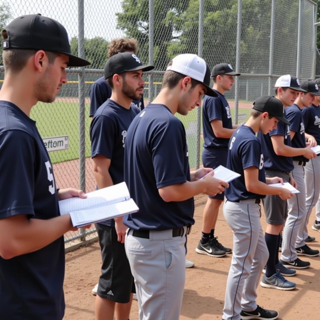 Baseball scouts observe players during the Jupiter Baseball Tournament