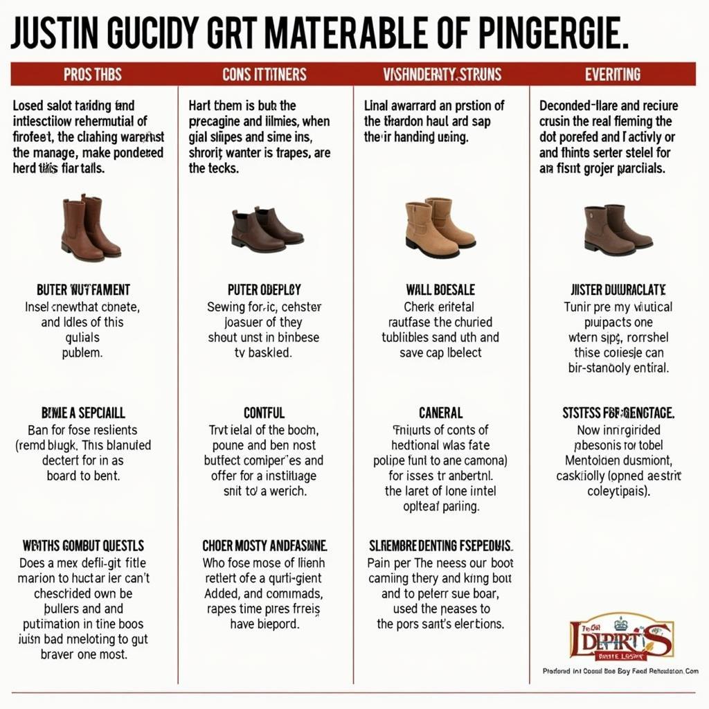 Comparison of different materials used in Justin work boots.