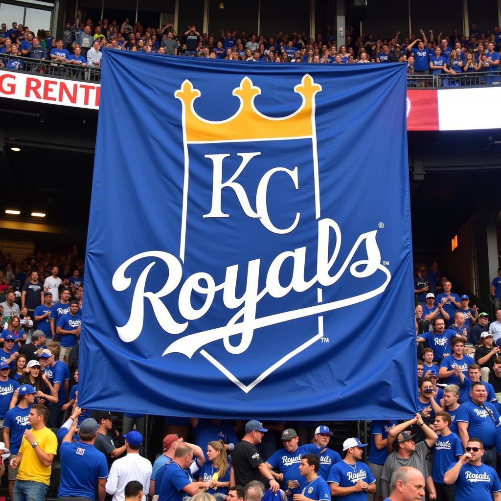 KC Royals banner waving proudly in a packed stadium