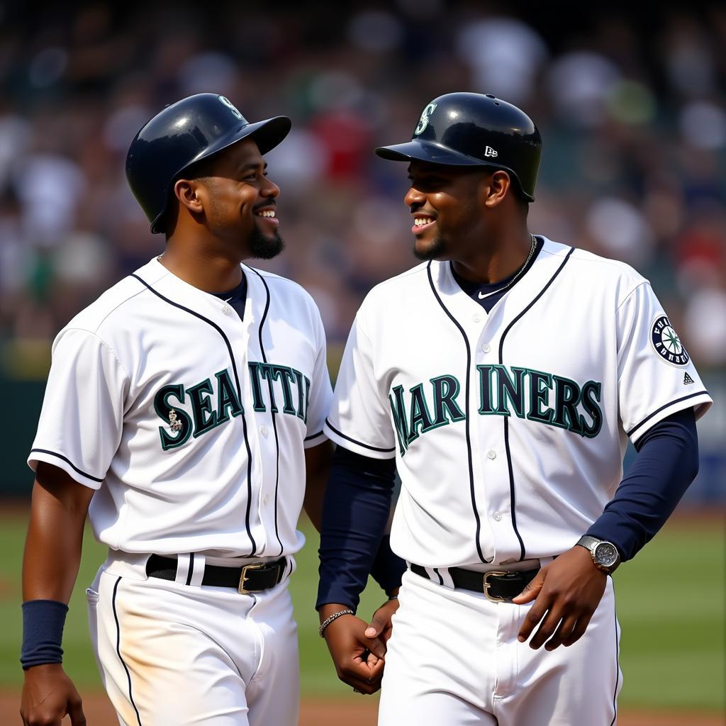 Ken Griffey Jr. and Ken Griffey Sr. in their Seattle Mariners uniforms