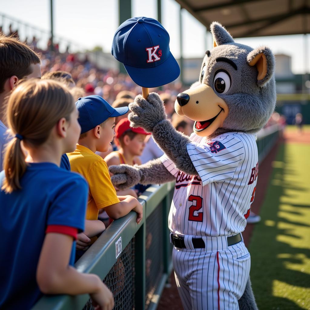 Kentucky minor league baseball team mascot interacting with fans