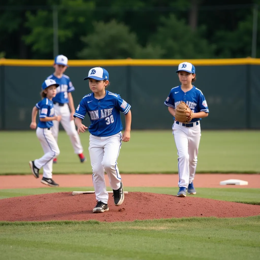  Young baseball players in Kentucky compete in a local league game