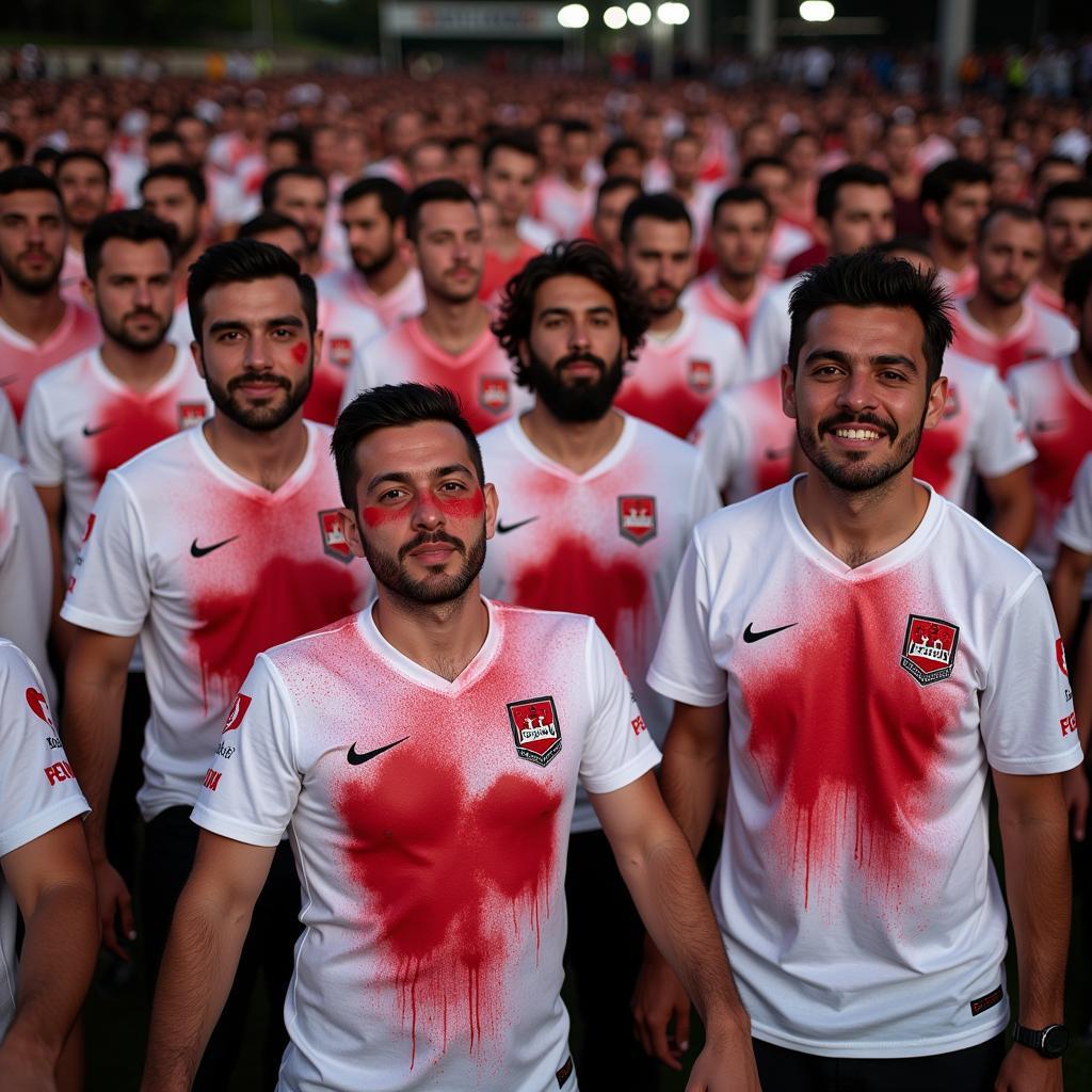 Besiktas fans protesting with ketchup t-shirts