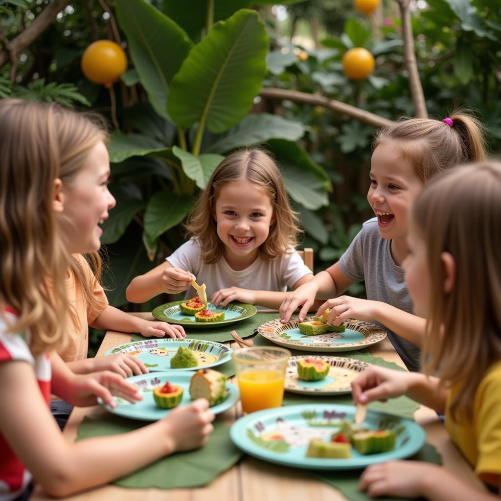 Kids Enjoying a Jungle-Themed Party with Animal Plates