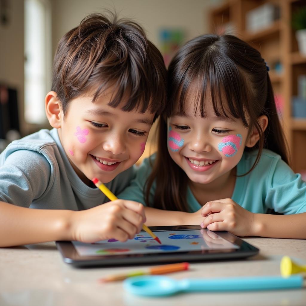 Children Enjoying a Face Painting Game