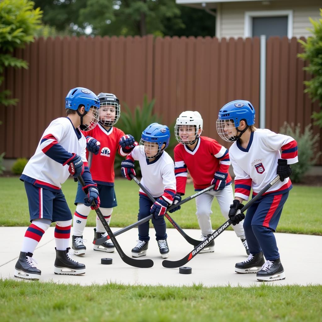 Kids Playing Hockey at Birthday Party