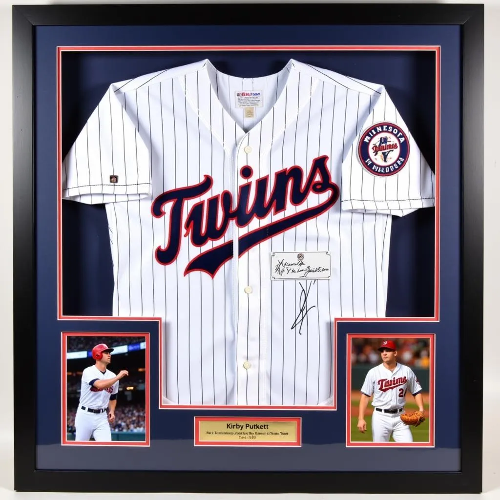 Kirby Puckett's signed Minnesota Twins jersey on display