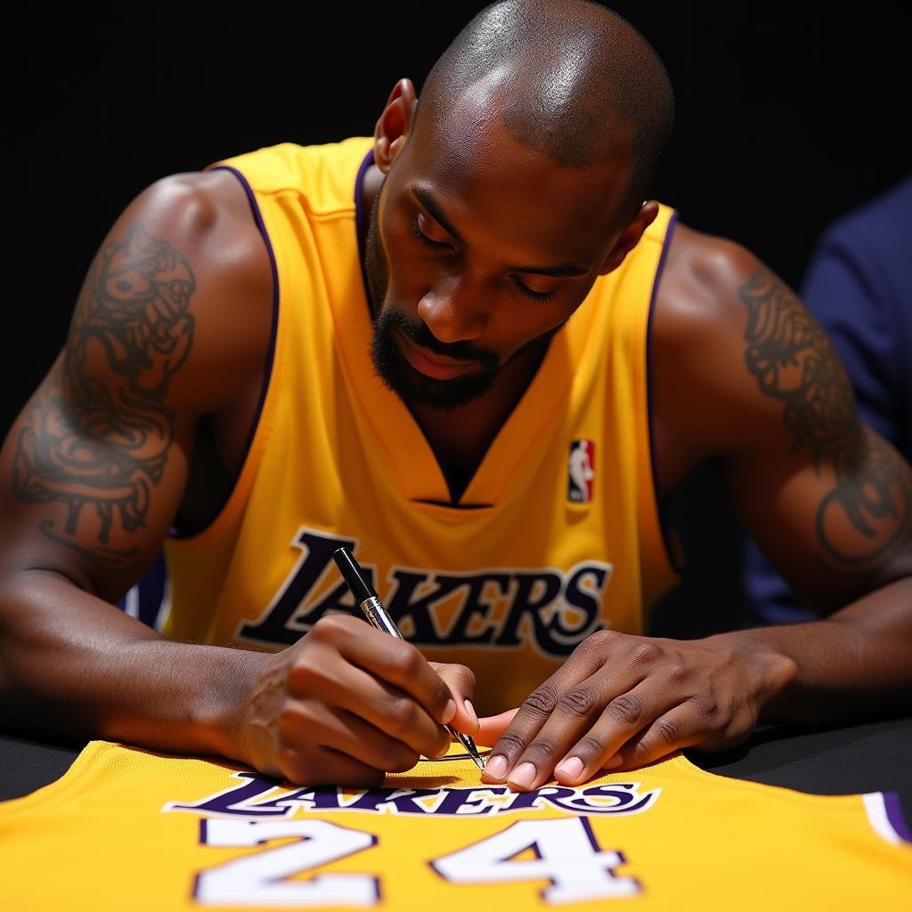 Kobe Bryant signing a jersey