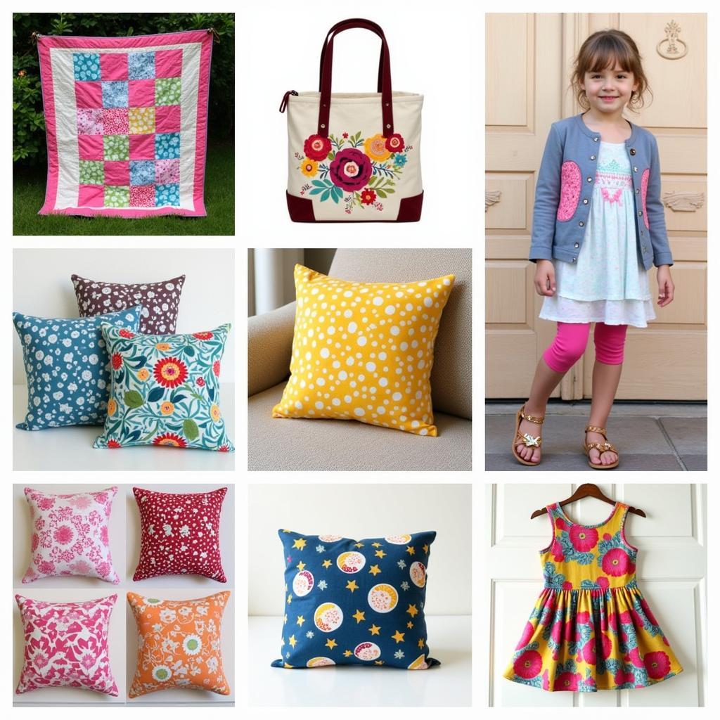 A variety of colorful projects made with Kona cotton fabric