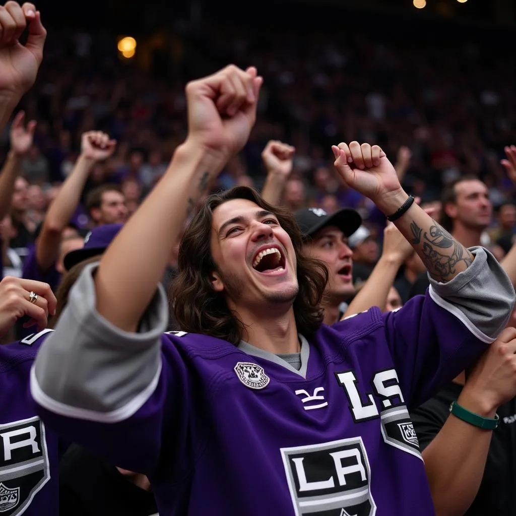 LA Kings hockey fans celebrating a victory