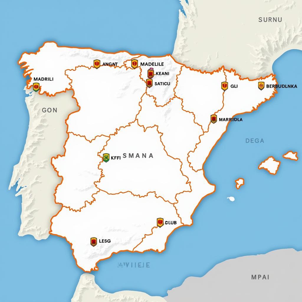 La Liga Map Showing Club Locations