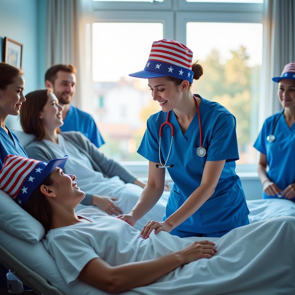 Nurses working in a hospital on Labor Day