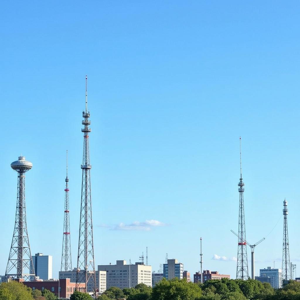 Radio towers dotting the Lakeland, Florida skyline