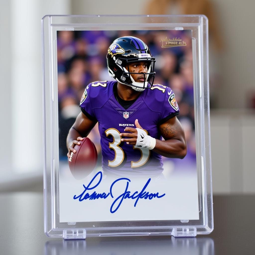 Lamar Jackson Autographed Rookie Card in a Protective Case