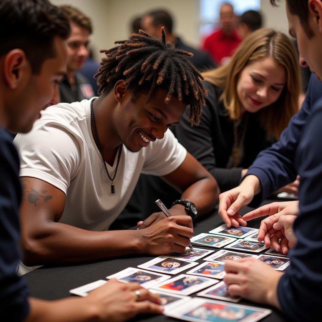 Lamar Jackson Signing Football Cards at a Public Event