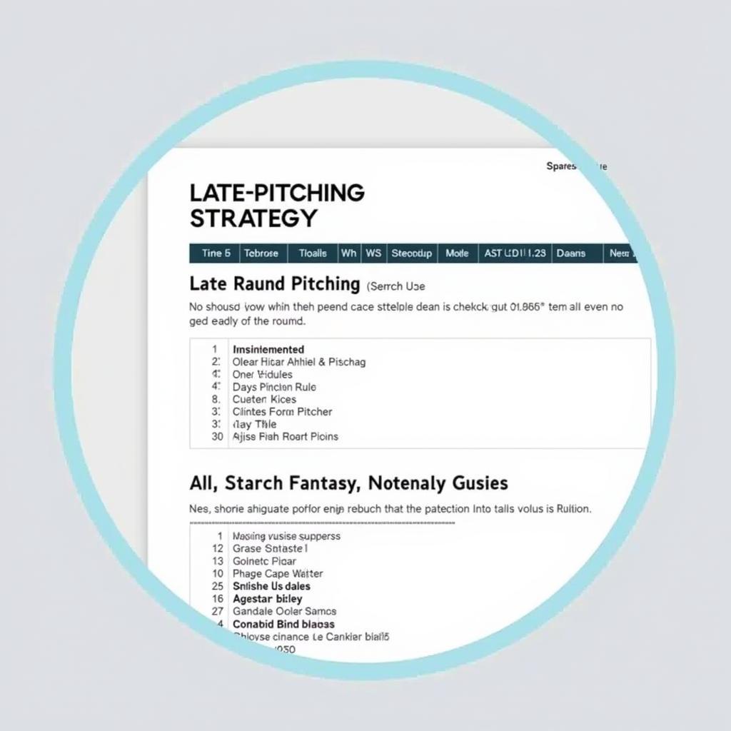 A close-up of a fantasy baseball cheat sheet with the late-round pitching section highlighted, emphasizing its significance