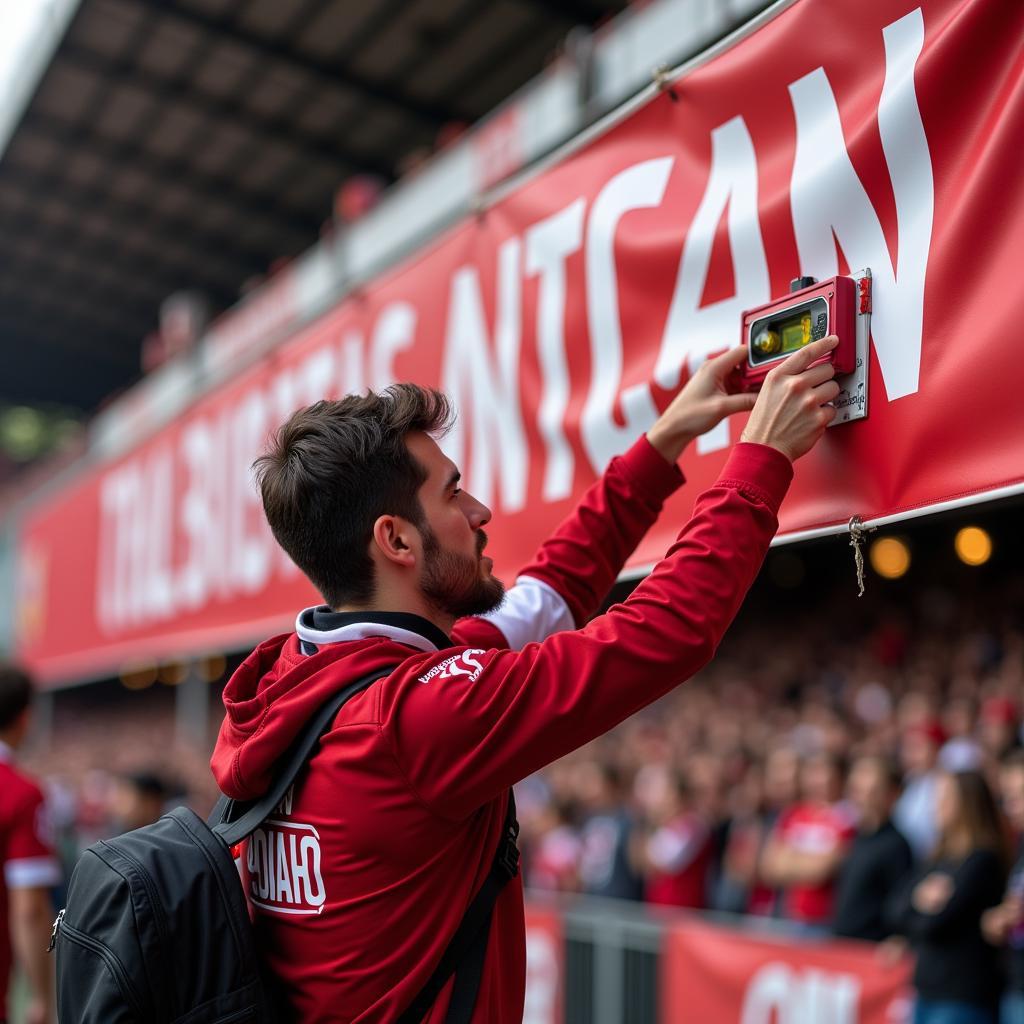 Using a Level to Hang Beşiktaş Banners