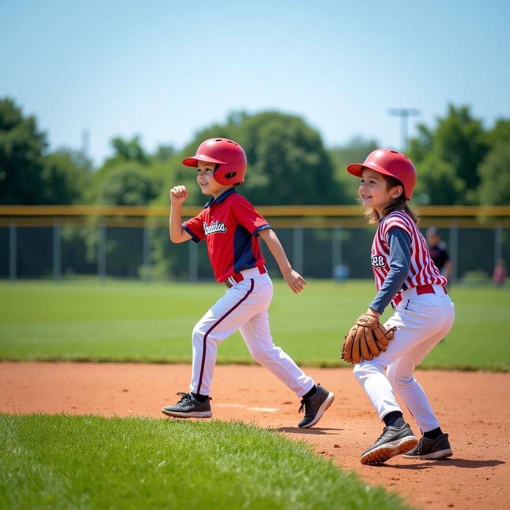 Kids playing baseball on a sunny day