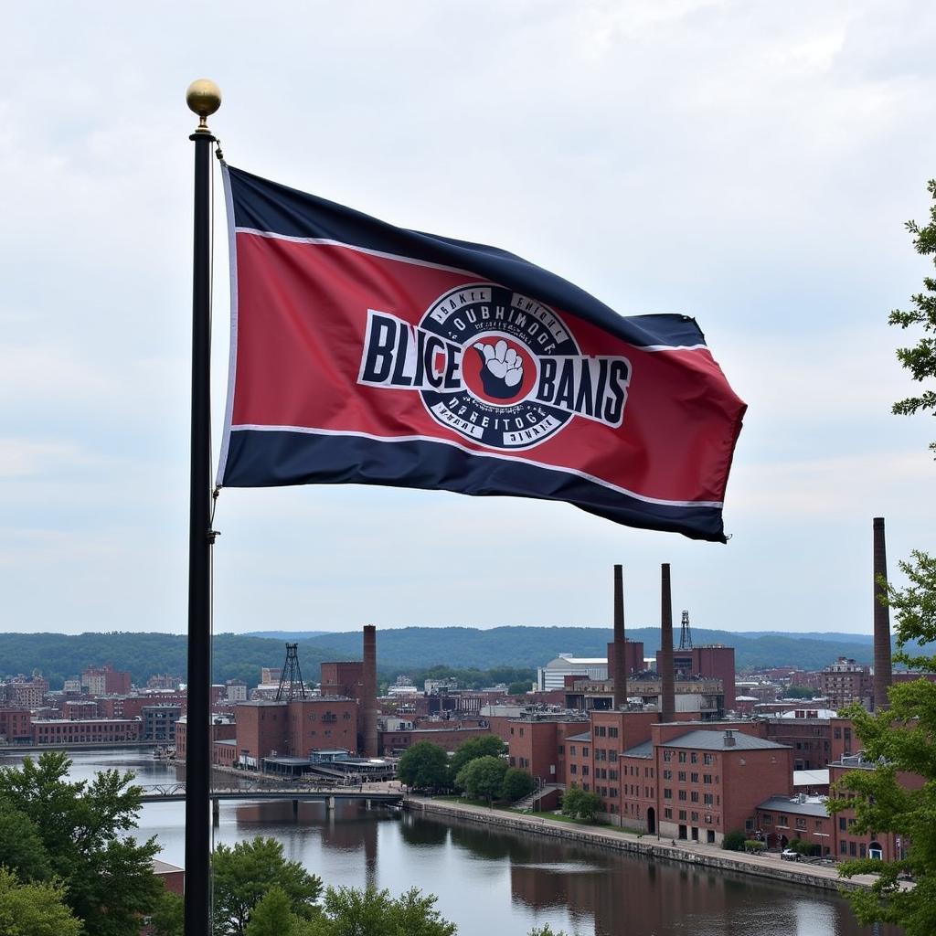 Lowell cityscape with a Besiktas flag waving proudly