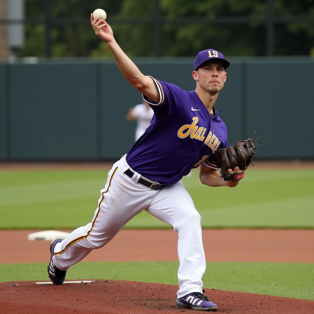 LSU Baseball Pitcher in Action