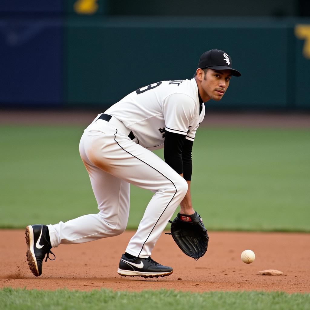 Luis Aparicio Fielding a Ground Ball