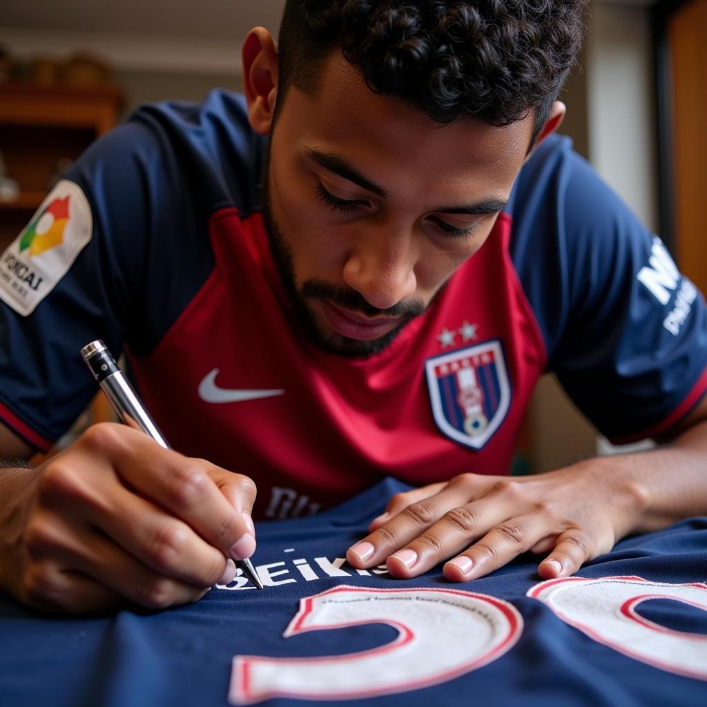 Luisangel Acuna signing a Besiktas jersey for a fan