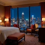 Luxurious hotel room with panoramic city views, located near 713 Music Hall