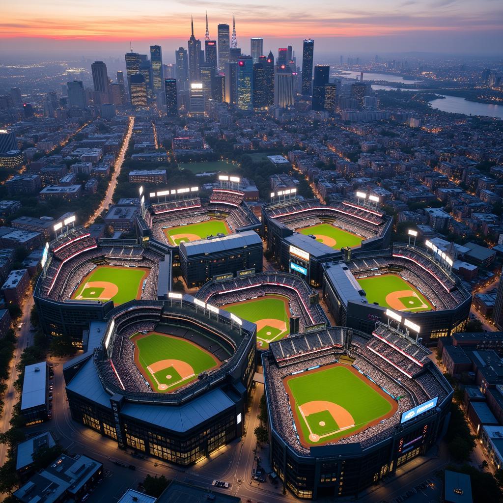 Aerial view of Major League Baseball stadiums