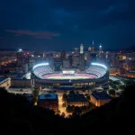 City Skyline with Stadium Lights