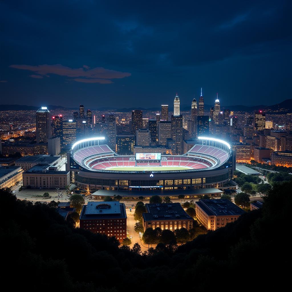 City Skyline with Stadium Lights